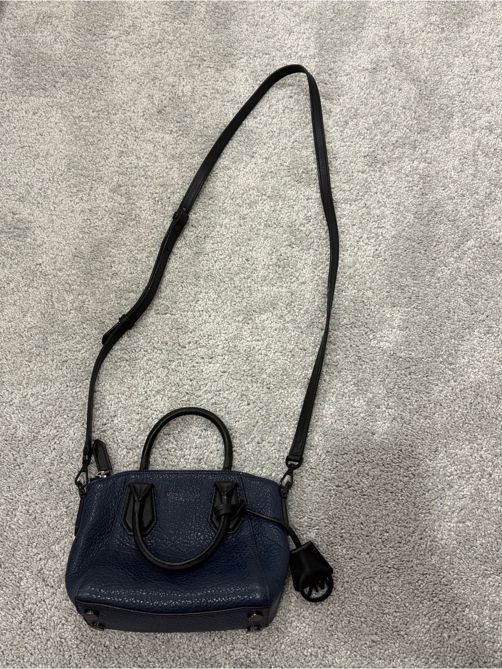 Michael Kors Navy Pebbled Leather Crossbody with Black Strap